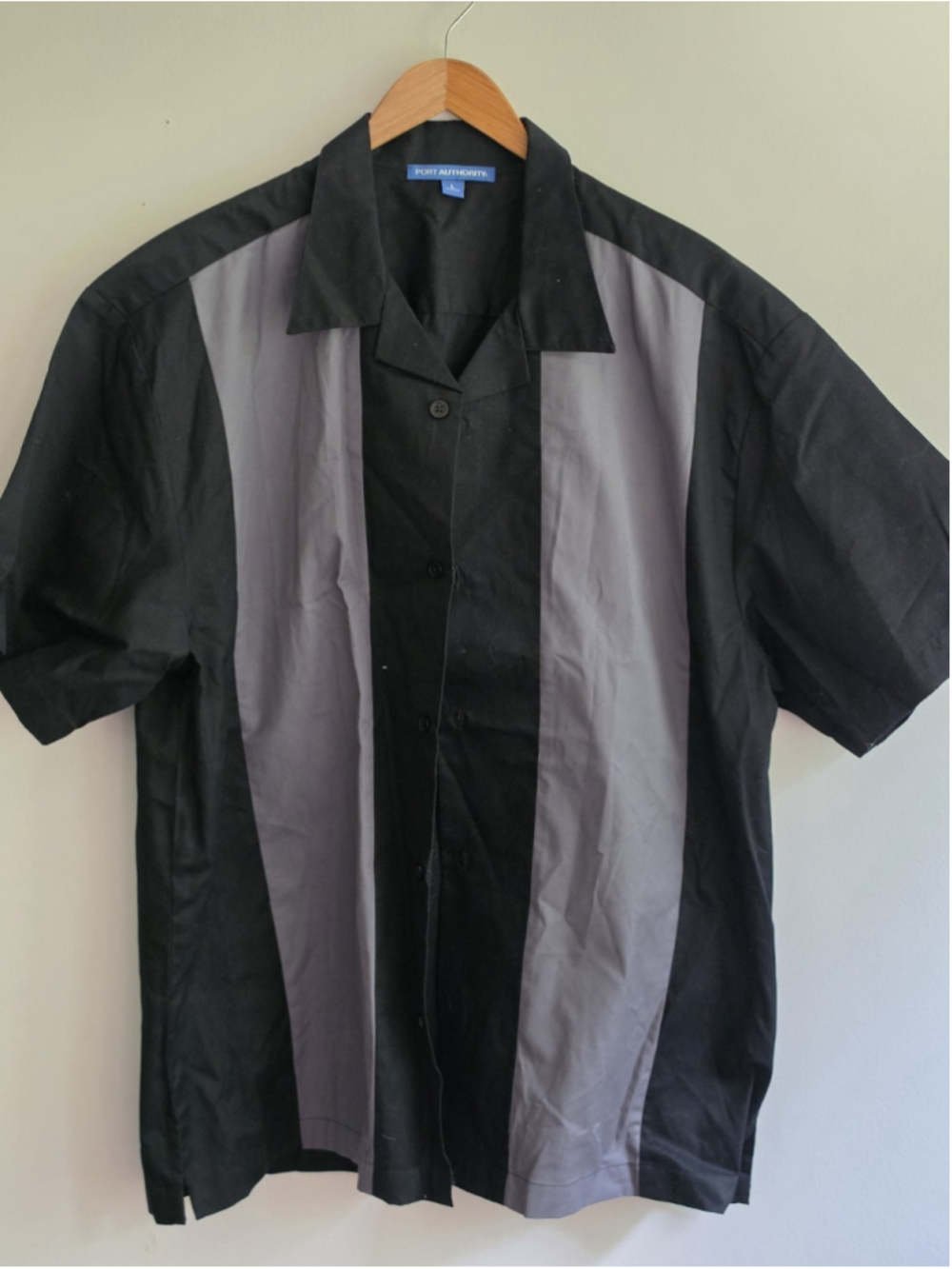 Port Authority Men's Retro Camp Shirt S300 Black Steel Grey Bowling Button Up L